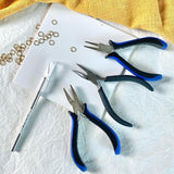 Pliers, flat-nose, plastic and nickel-plated steel, blue and black, 5 inches