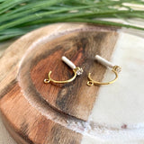 Cubic hoop earring post, 16K gold plated brass, CZ, Nickel free,(2 pieces)
