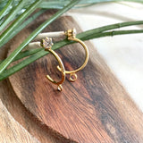Cubic hoop earring post, 16K gold plated brass, CZ, Nickel free,(2 pieces)