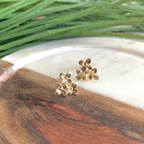 Flower Ear Stud w/ Link (2 pcs),  16K gold plated brass