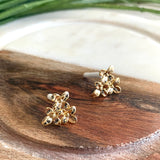 Flower Ear Stud w/ Link (2 pcs),  16K gold plated brass