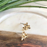 Flower Ear Stud w/ Link (2 pcs),  16K gold plated brass