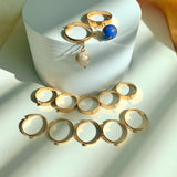 18K Gold Plated Stainless Steel Adjustable Ring with Beading Hole, 10 Pcs