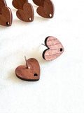 Wood Earring Stud Topper/ Heart (5 Pairs)