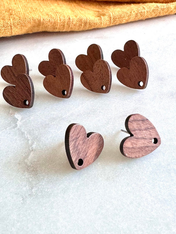 Wood Earring Stud Topper/ Heart (5 Pairs)