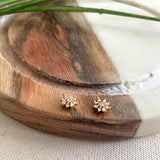 Tiny Flower Cubic Charms, 16K Gold Plated Brass (2 pieces)