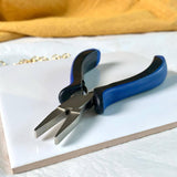 Pliers, flat-nose, plastic and nickel-plated steel, blue and black, 5 inches