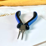 Pliers, round-nose, plastic and nickel-plated steel, blue and black, 5 inches